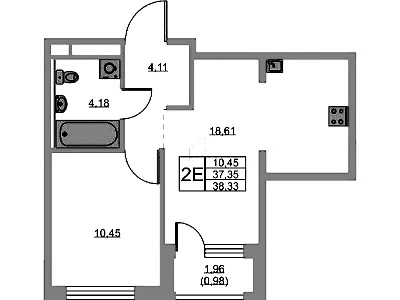 1-комнатная квартира 38.33 м², 1/5 эт., ЖК «GloraX Новоселье»